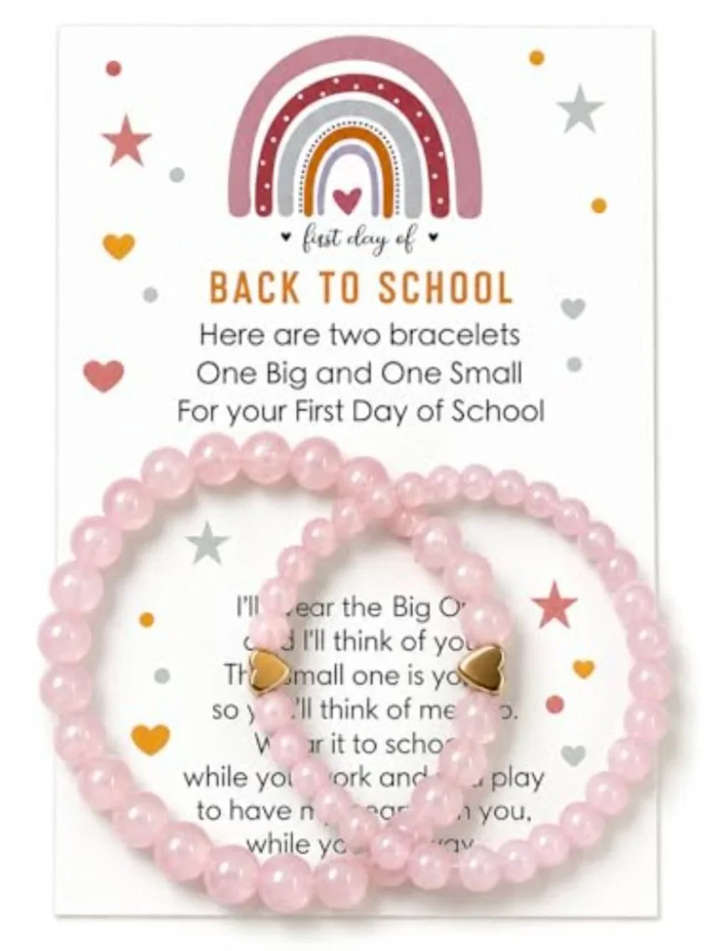 Heart Charm Mommy & Me Elastic Stretch Bead Bracelets Set, Back to School Gift